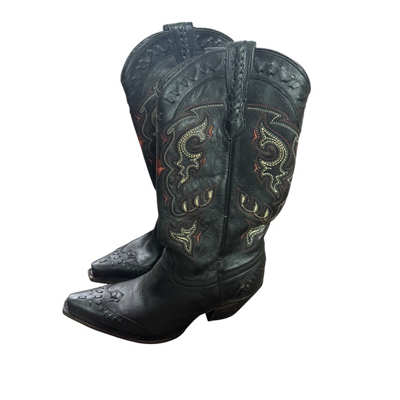Lucchese Shoes - Lucchese Womens Black Leather Embroidered Western Cowboy Boots Pointed Toe S8.5